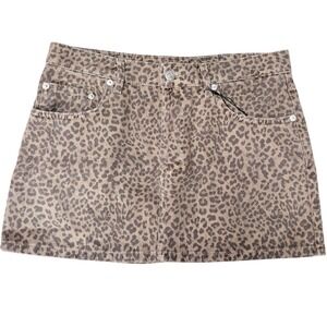 Zara NWT‎ Leopard Print Denim Mini Skirt Brown Tan Animal Print Size M